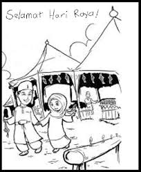 Hitam putih mewarnai gambar bendera merah putih. Kad Raya Kartun 2019