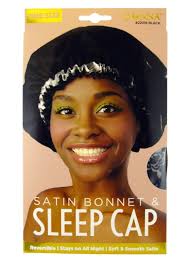 Donna Reversible Satin Bonnet Hair Net for Sleeping, Black, Fits All Sizes 