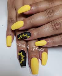 48 Matte Coffin Nails Designs For 2019 Awimina Blog Sunflower Nails Yellow Nails Sunflower Nail Art