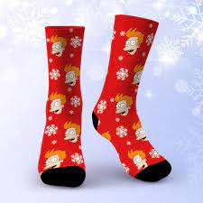 Futurama Socks Custom Photo Socks Red Christmas Socks Snowflake |  futuramamerch.com