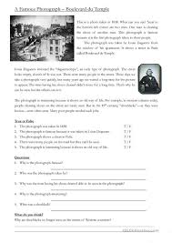 A Famous Photograph Reading Comprehension English Esl Worksheets Reading Comprehension High School Reading Reading Comprehension Worksheets