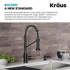 Industrial kitchen faucet matte black. Kraus Bolden Single Handle Commercial Kitchen Faucet With Deck Plate Matte Black Black Stainless 18 In Kpf 1610mbsb Dp03sb Rona