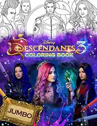 Descendants 3 is a disney musical fantasy film written by sara parriott and josann mcgibbon and directed by director. Descendants 3 Coloring Book Jumbo Descendants 3 Coloring Book With 33 Premium Images Buy Online In Bahamas At Bahamas Desertcart Com Productid 159796581