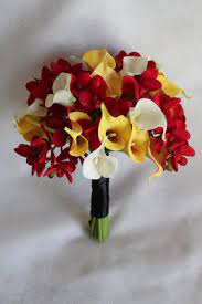 Red yellow and white wedding bouquets. Red White Yellow Designer Silk Wedding Flowers Silk Wedding Flowers And Bouquets Online Love Is Blooming