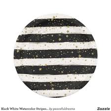 Black And White Watercolor Stripes Black White Watercolor Stripes Gold Glitter Stars Paper Plate Zazzle Com Gold Glitter Stars Glitter Stars Gold Glitter