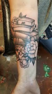 Stack Of Books And Flowers Courtesy Of Marco At Hidden Hand Tattoo In Seattle Book Tattoo Bookish Tattoos Literature Tattoos