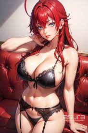 ai generated big breasts black lingerie blue eyes high school dxd  long hair looking at viewer red hair rias gremory solo stable diffusion  thick thighs 