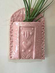 light pink ceramic wall pocket vase heart air plant holder succulent handmade planter art clay crafts hanging baskets suppliers