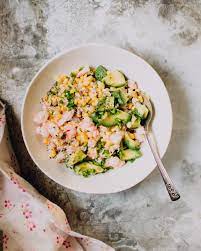 In the bowl of a food processor, combine the avocado, yogurt, lime juice, cilantro, salt and water, and process until smooth and creamy. Shrimp Corn Avocado Ceviche Foodess