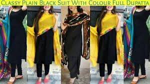 Maybe you would like to learn more about one of these? Classy Plain Black Suit With Contrast Dupatta Latest Trendy Black Suit With Colour Full Dupatta Youtube
