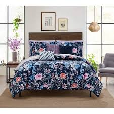 mainstays floral bed in a bag queen navy 10 pieces walmart com bedding set bed in a bag comforter sets