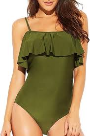 Black Bathing Suit Cover Up Amazon Funnygirl Womens Solid Color Swimsuit Flounce Off Shoulder With Removable Strap One Piece Ruffles Beach Swimwea Floral Print Swimsuits Beach Swimwear Swimsuits