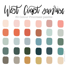 Procreate Colour Palette West Coast Sunrise 30 Colours Etsy Pantone Colour Palettes Color Schemes Colour Palettes Color Palette Design