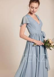 Bridesmaid Dress Dusty Blue Chiffon Dress Wedding Dress V Neck Etsy In 2020 Dusty Blue Bridesmaid Dresses Blue Bridesmaid Dresses Short Short Sleeve Bridesmaid Dress
