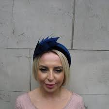 Navy Blue Feather Velvet Padded Headband Fascinator Headpiece Hat Wedding  Guest Races Hairband Hair Band Halo Midnight Blue Cheltenham U1p