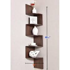 Greenco 5 Tier Wall Mount Corner Shelves Walnut Finish Walmart Com Corner Wall Shelves Wall Mounted Corner Shelves Wall Shelf Decor