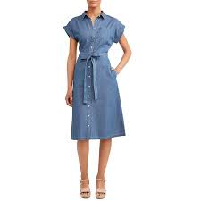 Time And Tru Time And Tru Women S Belted Midi Shirt Dress With Pocket Walmart Com In 2020 Midi Shirt Dress Dress Shirts For Women Shirt Dress