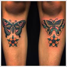 Traditional Color Butterfly And Flower Leg Tattoo Tattoosbyloaf Flower Leg Tattoos Leg Tattoos Tattoos