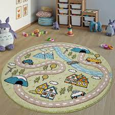 Grün ist eine trendige farbe, wenn es um teppiche geht. Kinderteppich Kinderzimmer Teppich Rund Kurzflor Strassen Design In Pastell Grun Kaufen Bei Diva Teppich Center