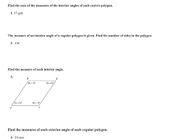 The sum of the angles in those triangles (180+180=360) is the same as the sum of all the angle measures of the rectangle (360). Solved Find The Sum Of The Measures Of The Interior Angle Chegg Com