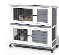 PETSCOSSET 40""L Indoor/Outdoor Rabbit Hutch, Double Cage With UV Panel, 4  Wheels, 2 Trays For Small To Medium Pets