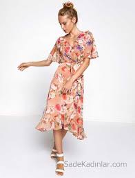 2018 Koton Elbise Modelleri Pudra Midi Kisa Kollu Cicek Desenli Elbise Modelleri Elbise The Dress