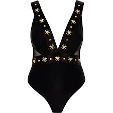 I think that i nailed it with the hips and other details. River Island Synthetic Black Gold Tone Leopard Stud Plunge Swimsuit Lyst