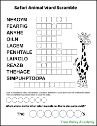 Someday i'll probably write a newsletter (or three) about it. African Safari Animals Word Scramble Tree Valley Academy