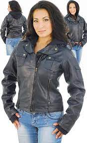 D New 179 99 Womens Leather Motorcycle Jacket With Hoodie Rounded Collar Design And Removable Motorcycle Jacket Women Leather Jacket Leather Jackets Women