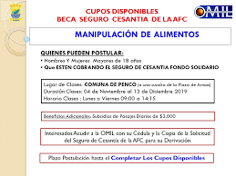 Actualmente existen varios afiliados que tendrían dinero en sus cuentas individuales. Omil Tome Curso Beneficiaros Seguro De Cesantia Afc Se Encuentra Disponible Beca De Capacitacion Para El Curso De Manipulacion De Alimentos A Ejecutarse En La Ciudad De Penco Y Destinado A