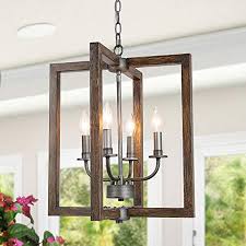Ksana Farmhouse Foyer Lighting Faux Wood Pendant Chandeliers For Dining Rooms 4 Light Kitchen Island Light Fixtures Walmart Com Walmart Com