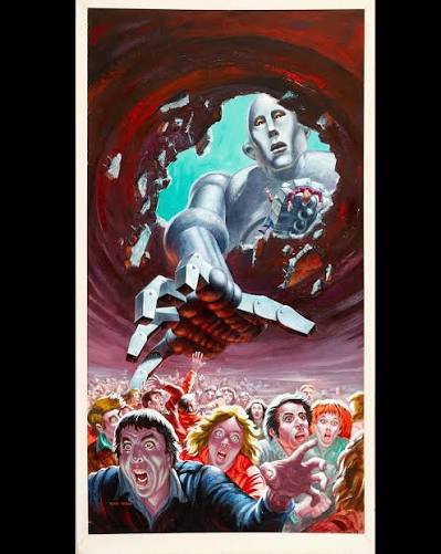 The cover art for Queen's 1977 album “News of the World” was created by  Frank Kelly Freas, one of the most iconic science fiction illustrators of  the 20th century. The artwork is