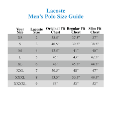 Lacoste Size Chart Www Bedowntowndaytona Com