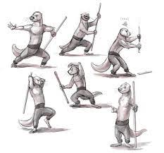 Kung Fu Otter Fighting Stick Poses Otters Character Design Fighting Poses