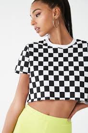 Black And White Checkered Tank Top Checkered Print Cropped Tee Checkered Outfit Checker Print Womens Clothing Tops