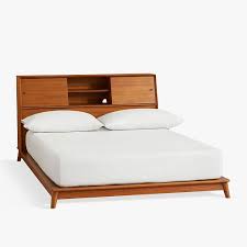 Full size platform bed frame with storage white bookcase. Mid Century Headboard Storage Platform Bed White