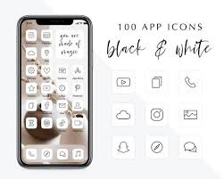 100 Black And White Ios 14 App Icons Ios 14 App Covers App Etsy App Icon App Covers Cover App