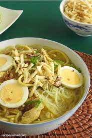 Prepare 50 g of glass noodles,cut, soaked in hot water until tender, drained. Soto Ayam Indonesian Chicken Soup With Noodles Recipe Pocket