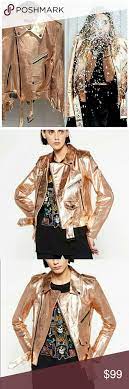 Zara Pink Rose Gold Metallic Leather Jacket Clothes Design Metallic Leather Fashion Design