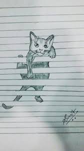 3d Meow In Line Paper Drawings On Lined Paper Cool Drawings Drawings