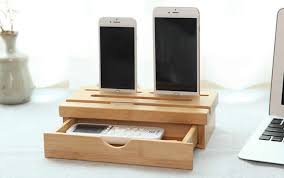 Bamboo Desk Organizer Desktop Caddy With Drawer Holder For All Iphones Android Smartphones Tablets Tablet Holder Drawer Organisers Desk Organization