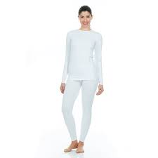 thermajane womens ultra soft thermal underwear long johns set with fleece lined large white