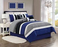 Black White And Blue Bedding Grandlinen 7 Piece Navy Blue Grey Black White Embroidered Bed In A Bag Luxury Comforter Set King Siz Blue Comforter Sets Luxury Comforter Sets Comforter Sets