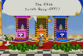 Everyone 10+ with cartoon violence, comic mischief. 64th Trivia Quiz Off Super Mario Wiki The Mario Encyclopedia