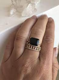Horizontal Onyx Ring Onyx Engagement Ring Black Onyx Engagement Ring Black Diamond Ring