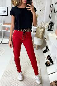 Maybe you would like to learn more about one of these? Joli Pantalon Rouge A Bordure Leopard Pantalon Femme