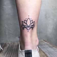 Geometric Lotus Flower Minimal Simple Tattoo On Calf Leg Id 702 Simple lotus flower tattoo design. geometric lotus flower minimal