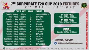 schedule of 7th edition of corporate t 20 cup 2019 khilari