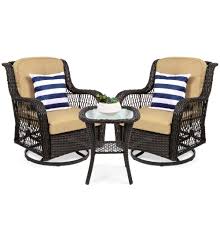 Welcome to wholesale the quality products from us. 2 Cushioned Chairs 1 Side Table 3 Piece Patio Wicker Bistro Furniture Set Rattan Swivel Rocking Chairs Patio Conversation Set Bistro Sets Patio Lawn Garden Nettserier No