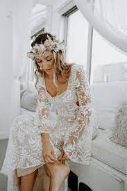 Beachside Boho Elopement In San Diego Bohemian Bridal Wedding Dresses Bohemian Gown